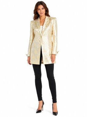 vintage MIDNIGHT VELVET Gold Silver Brocade Blazer Made in USA Longline 8